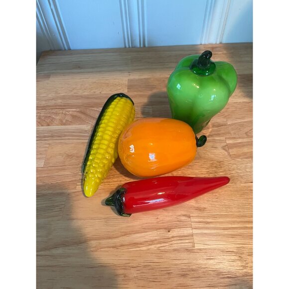 Hand Blown Glass Vegetables Set of 4 - Orange Pumpkin Red Chili Green Bell Peppe - Picture 3 of 16